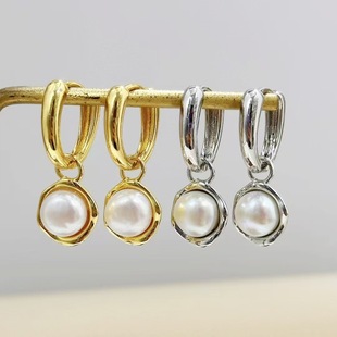 18K Copper Gold Plated High Color Poule Earrings Earrings high quality 8-9mm Pearl Earrings Earrings Lightweight Design