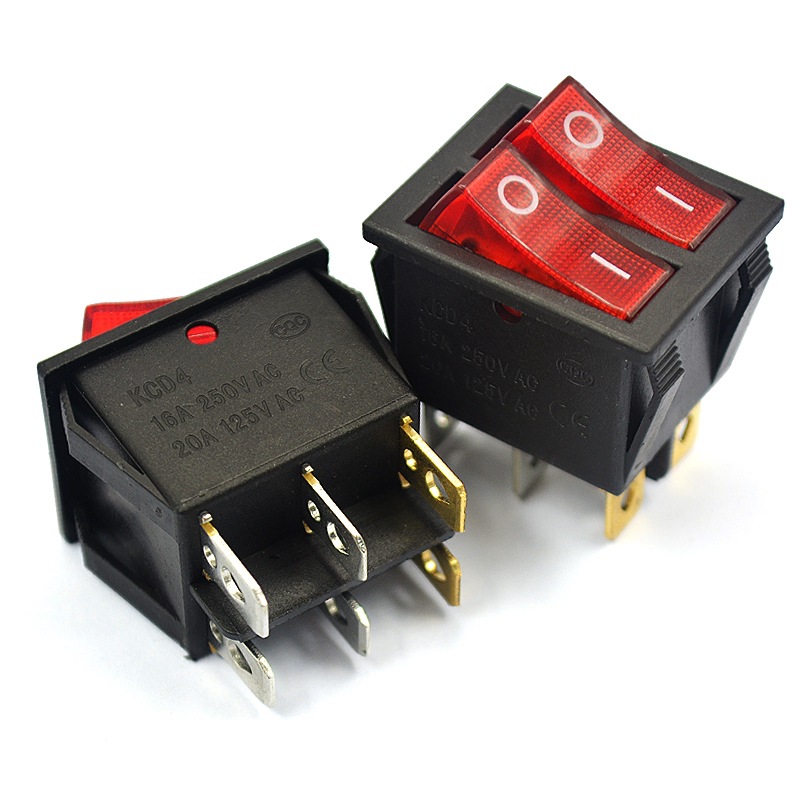 电暖气油汀电饭锅电热锅 双联船型翘板电源开关 按钮 6脚2档带灯