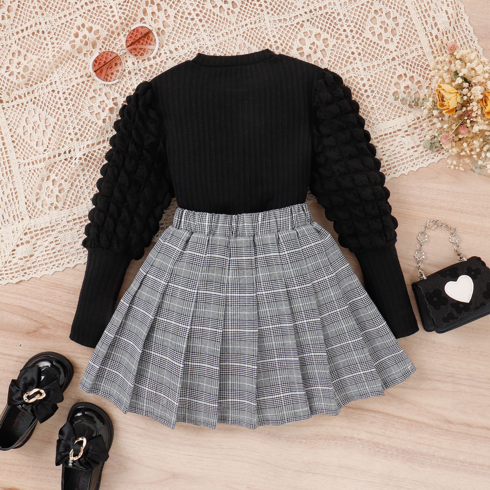 Mode Plaid Coton Filles Vêtements Ensembles display picture 3