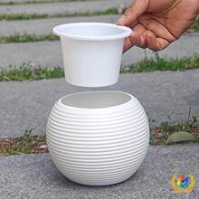 ✅球形花盆大肚盆白色花盆无孔水培免胶水懒人自动吸水塑料厂家直