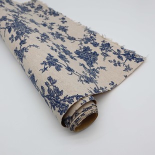 Wholesale Cotton and Linen Texture Raw Edge Blue and White Cloth Blue Rose Printed Floral Tablecloth Retro Pastoral Style Factory Direct Sale