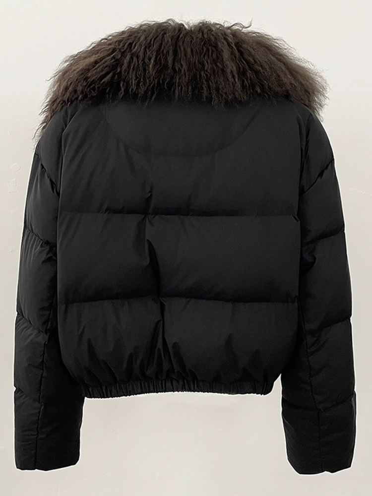 Down jacket Elite, velvet‑woolen shell, white duck down fill, detachable lamb‑wool collar
