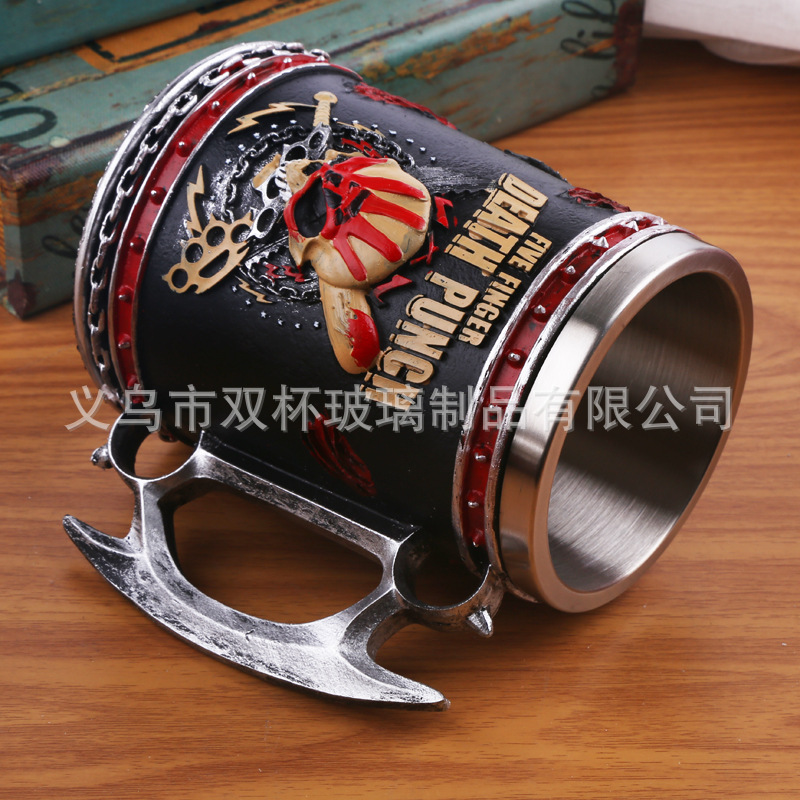 Tema de Halloween cráneo taza de café resina con acero inoxidable taza de cerveza taza de té bebida taza de agua