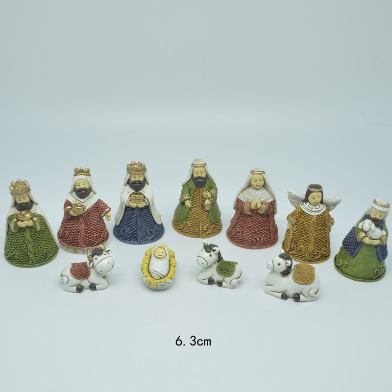 Transfronterizo Amazon Iglesia de Navidad mini nacimiento pesebre escena decoración resina pequeños adornos artesanías