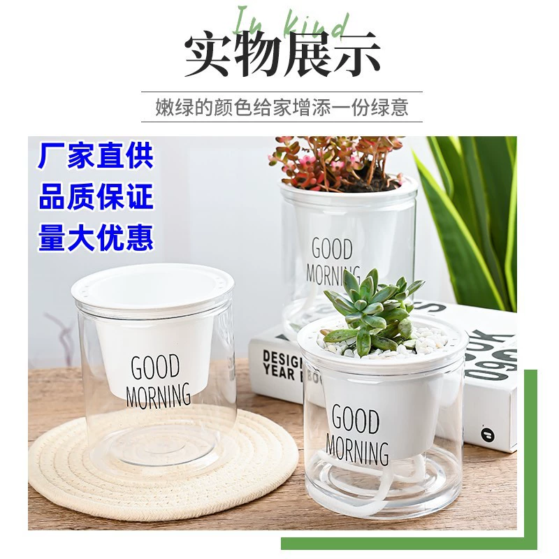 Автоматический абсорбирующий прозрачный ленивый таз, заводской прямой круглый трансграничный Настольный зеленый гидропонный пластиковый мясистый цветочный горшок