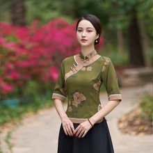 国风女装上衣中国风旗袍改良版唐装上衣中式女装中袖修身显瘦复古