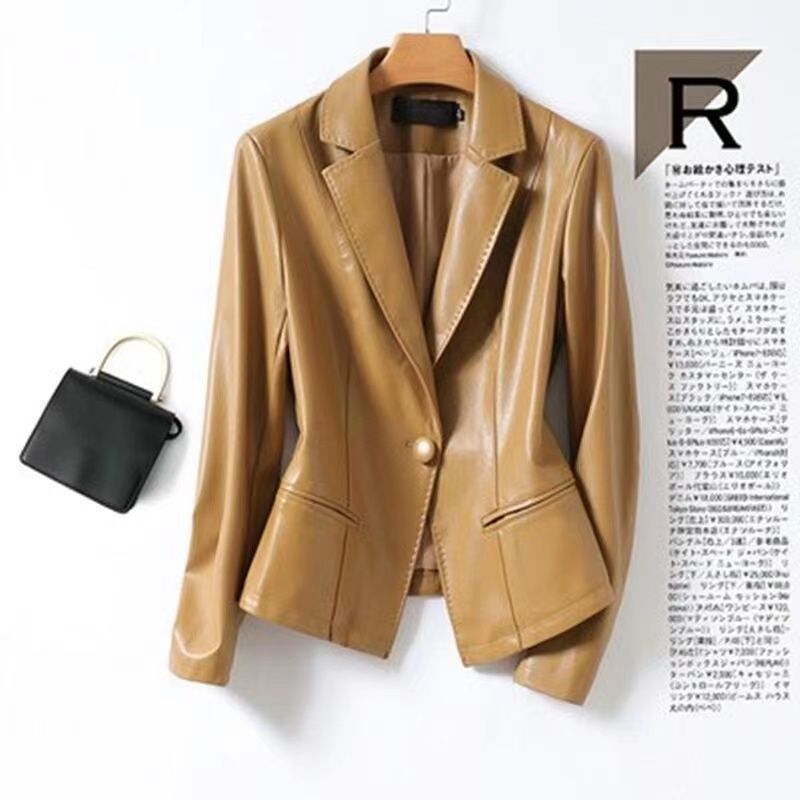Genuine Leather Jacket for Women, Fashionable Short Style, Sheepskin, 2026 New Model, Slim-Fit Korean Style Blazer for Petite Women