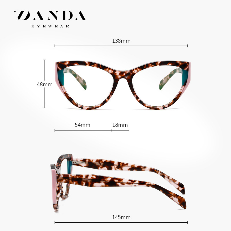 Placa de lote puntual Gafas anti-azul F22103 Espejo plano de ojo de gato retro de moda Marco óptico para hombres y mujeres