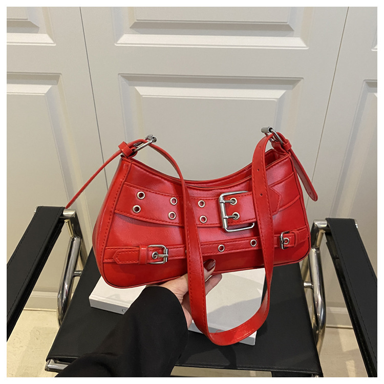 Transfronterizo 2025 primavera y verano nuevo estilo de alta calidad diseño de nicho bolso de viaje diario de un solo hombro bolso de axila con decoración de cinturón