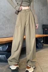 女款春秋季2025韩系纯色工装裤子新款气质高腰宽松休闲运动阔腿裤