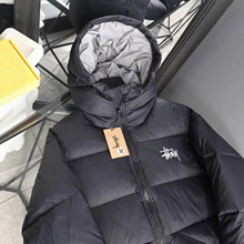美式刺绣STU连帽面包冬季白鸭绒混棉羽绒服斯图西男女情侣外套
