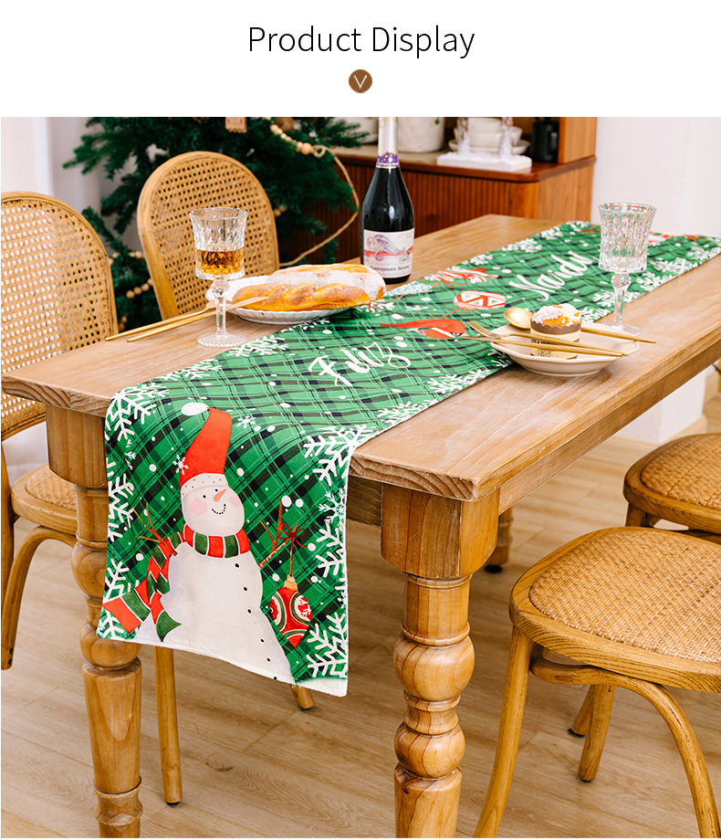 Christmas New Christmas Table Runner Red and Green Snowflake Plaid Snowman Table Runner for the Elderly Home Atmosphere Decorations_voghion.com