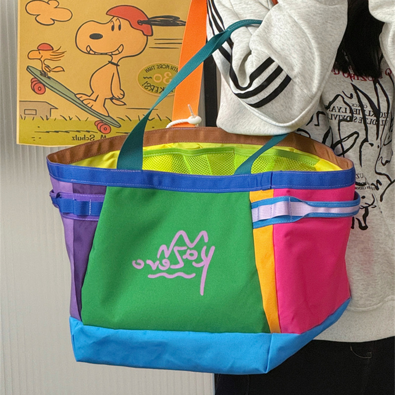Cross-Border New Style Girls' School Shoulder Bag, Large Capacity Cartoon Cute Tote Bag, Dopamine Color-Blocking Handbag Cross-Border New Style Girls' School Shoulder Bag, Large Capacity Cartoon Cute Tote Bag, Dopamine Color-Blocking Handbag