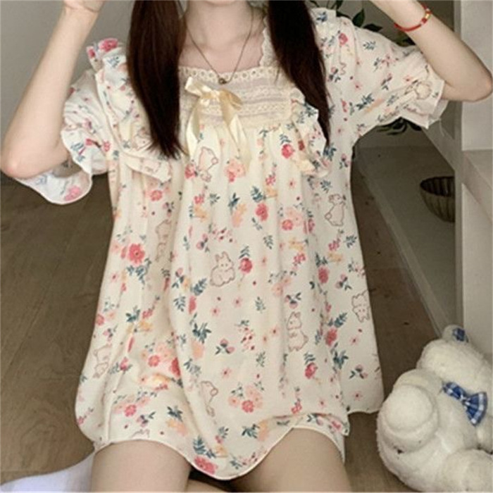 Princess Wind Pijamas verano 2024 nuevo estilo puro deseo de estilo medio largo in-hinge pijama ropa doméstica mujer