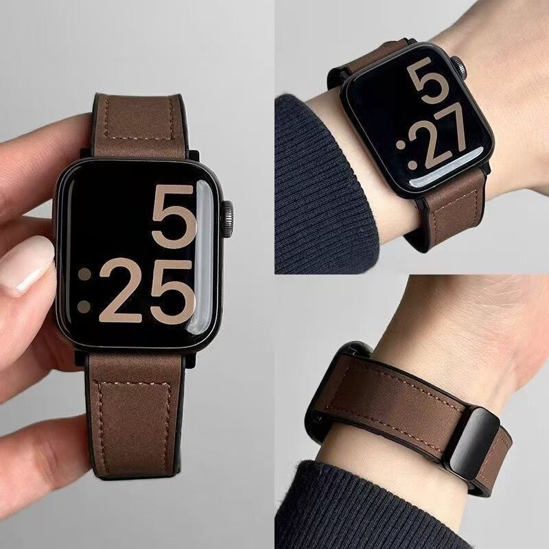 Suitable for Xiaomi Mi Band 9Pro Autumn and Winter Foldableing Leather Magnetic Buckle Strap Redmi Watch4/5 Crazy Horse Pattern 8Pro