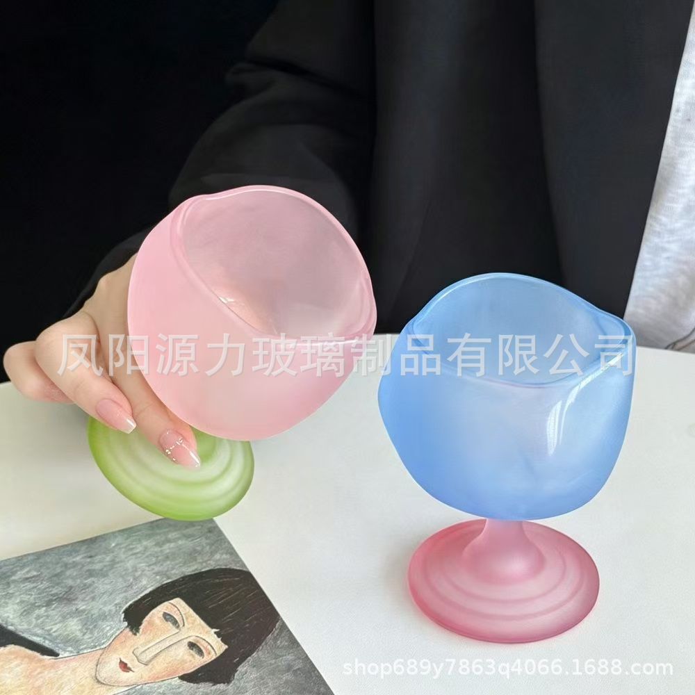 糖果系列鸡尾酒杯渐变七彩磨砂果汁杯气泡小酒杯高脚杯花瓣玻璃杯