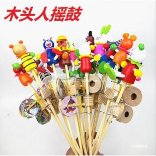Happy Puppet Hand Drum Cartoon Wooden Man Shaking Drum Children's Wooden Toy Street Stall Temple Fair Hot Selling Manufacturer Supply