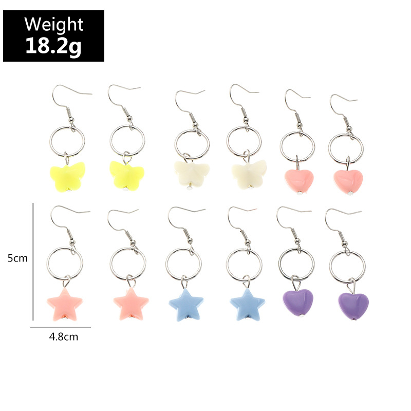 Children's Heart Butterfly Star Pendant Earrings 6 Pairs Set display picture 2