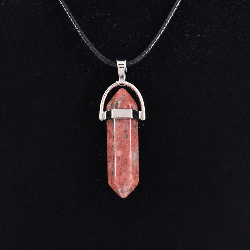 Cristal natural ágata columna hexagonal colgante diamante bala collar al por mayor cuarzo punto colgante