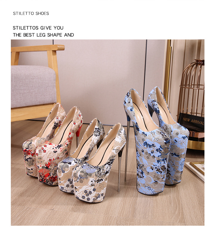 Giày cao gót nữ mũi nhọn đế kim loại gót 22 cm — Màu đen da bóng chi tiết 30