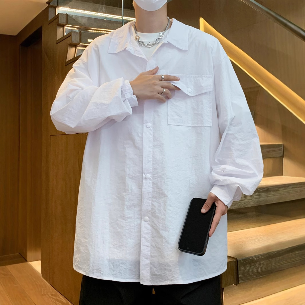 纯色光板薄款防晒衣男衬衫夏季加肥加大码潮胖人宽松休闲百搭外套