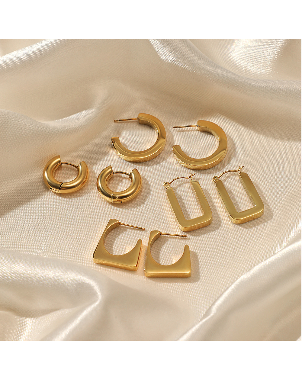 French Style Geometric Stainless Steel Gold Plated Earrings 1 Pair