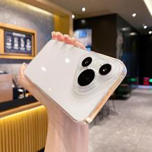 适用华为P70精孔透明TPU直边保护套nova12畅玩40plus硅胶手机壳