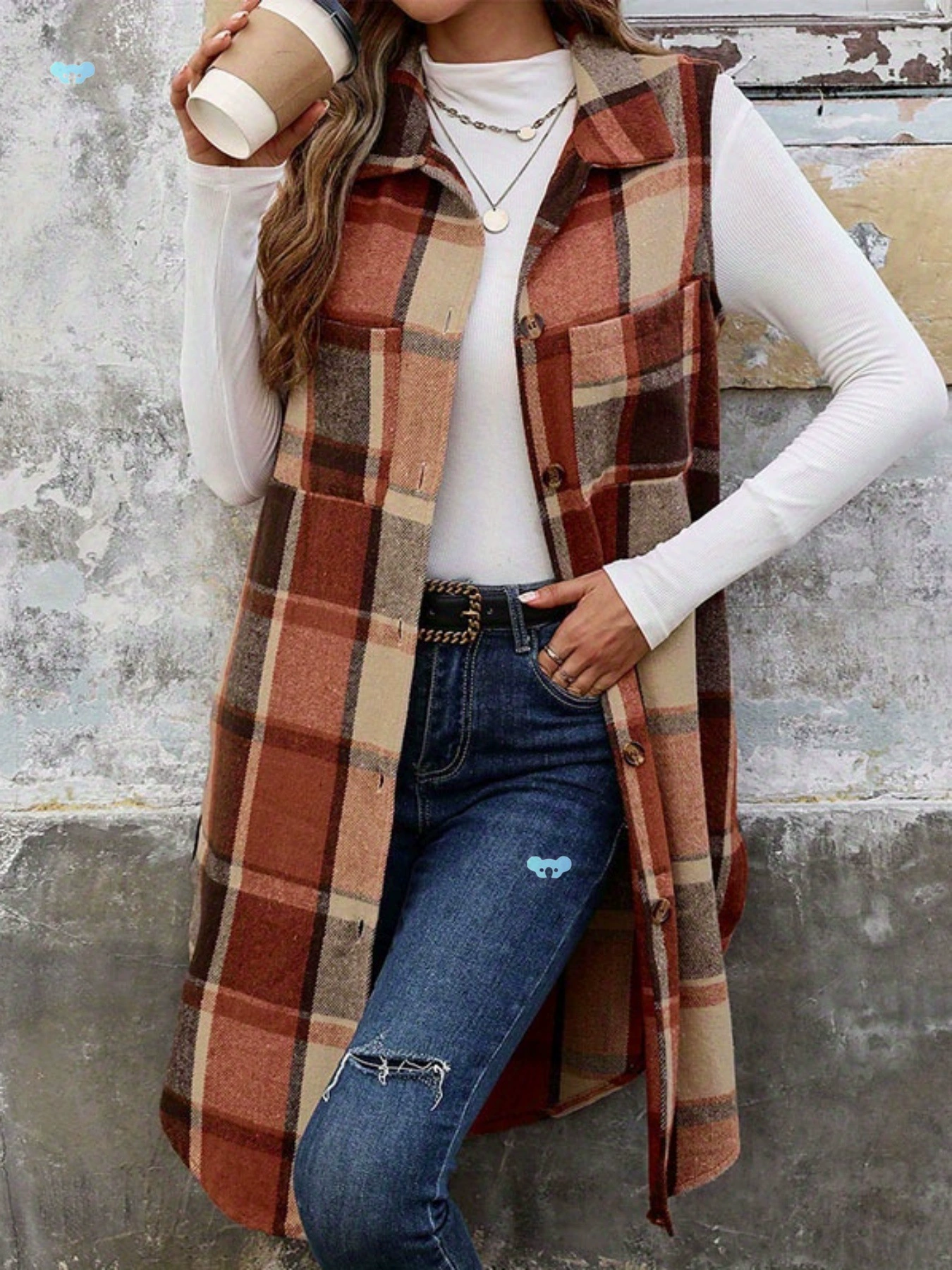 Женский длинный фланелевой клетчатый жилет на пуговицах, трансграничная дропшиппинг
