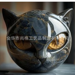 亚马逊爆品奢华黑猫石雕树脂小摆件 - 典雅家居装饰与待赠艺术品