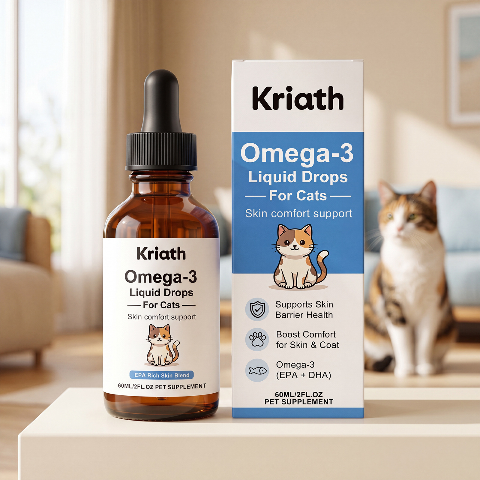 Kriath Cat Care Support Drops: Gentle and Easily Absorbed Nutritional Supplement for Cats' Skin and Fur