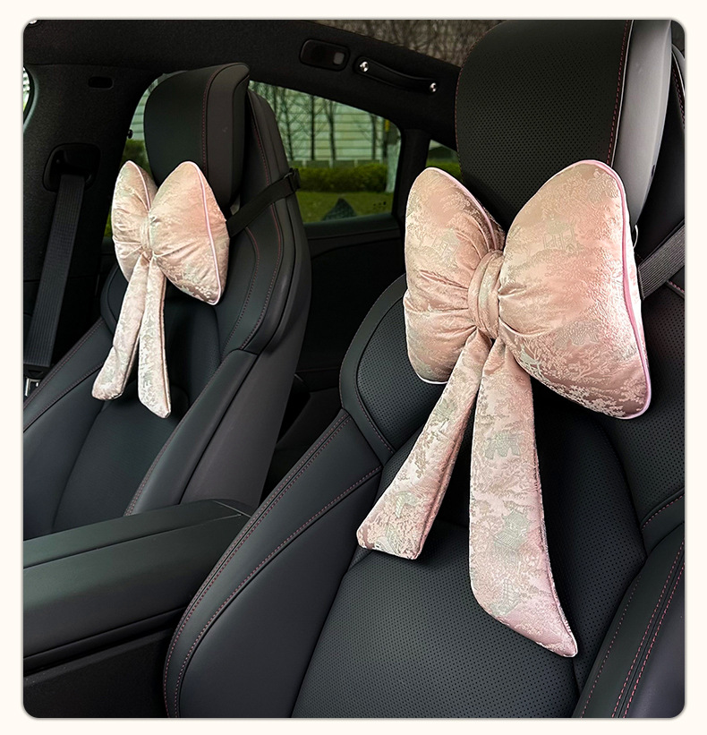 Car headrest and lumbar support, new Chinese-style creative car decoration pillow with bow and ribbon, comfortable waist-protecting cushion for car use