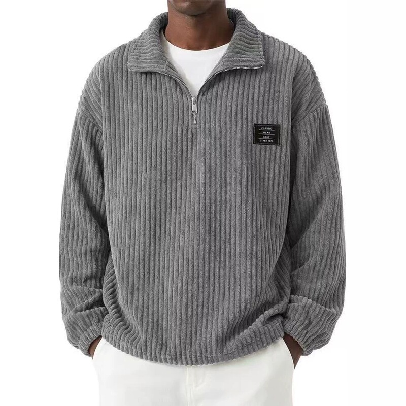 Emblem Polo Shirt European and American 2026 Cross-Border Versatile Winter Corduroy Zipper Pullover Casual Solid Color Army Green Emblem Polo Shirt European and American 2026 Cross-Border Versatile Winter Corduroy Zipper Pullover Casual Solid Color Army Green