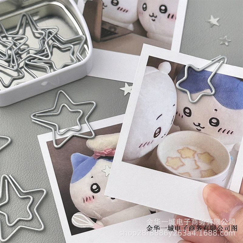 ins シルバー五芒星ペーパークリップ高価値ハンドブック diy 装飾材料固定特殊形状カード包装材料|undefined
