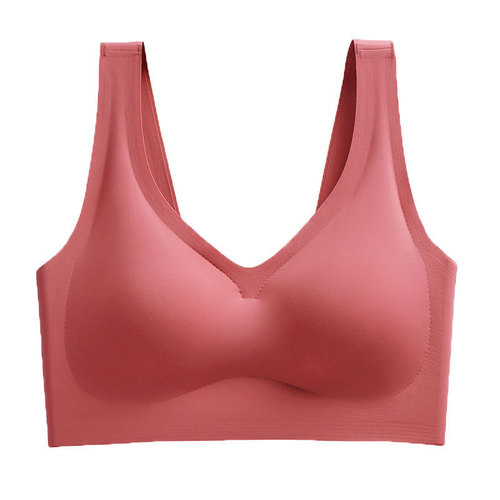 Large size seamless underwear women's thin large breasts show small no rims sports vest style bra beautiful back sleep bra summer