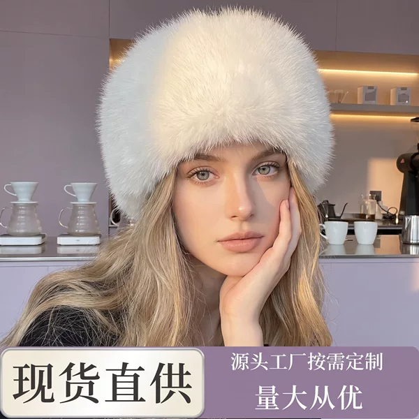 Cross-Border Hat That Makes the Face Look Smaller, Ear-Protecting Plush Hat, Autumn and Winter Faux Fur Flat-Top Warm Women's Bucket Hat
