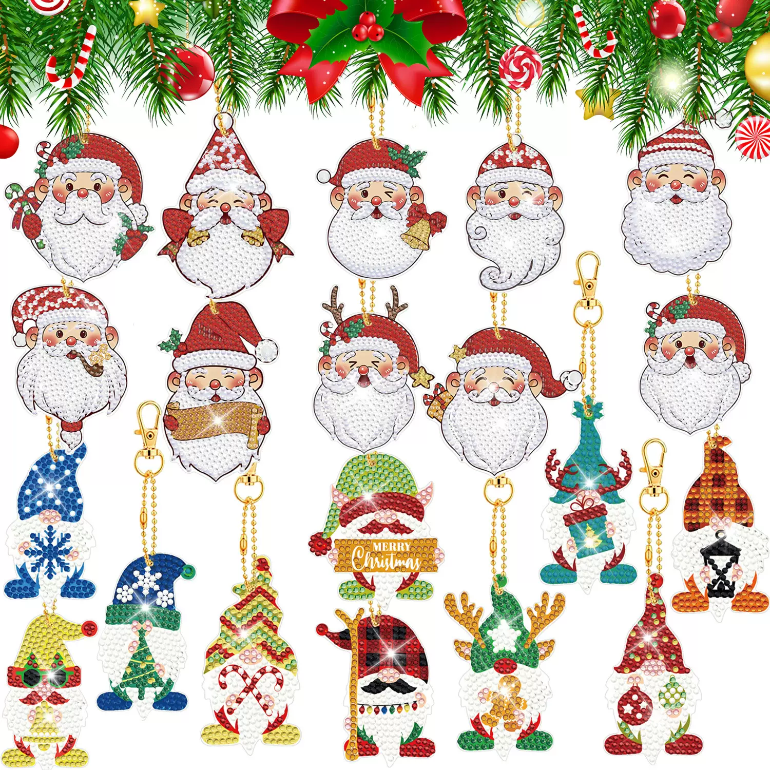 2025新钻石画钥匙扣圣诞万圣节挂件 跨境热卖5D卡通益智DIY装饰画