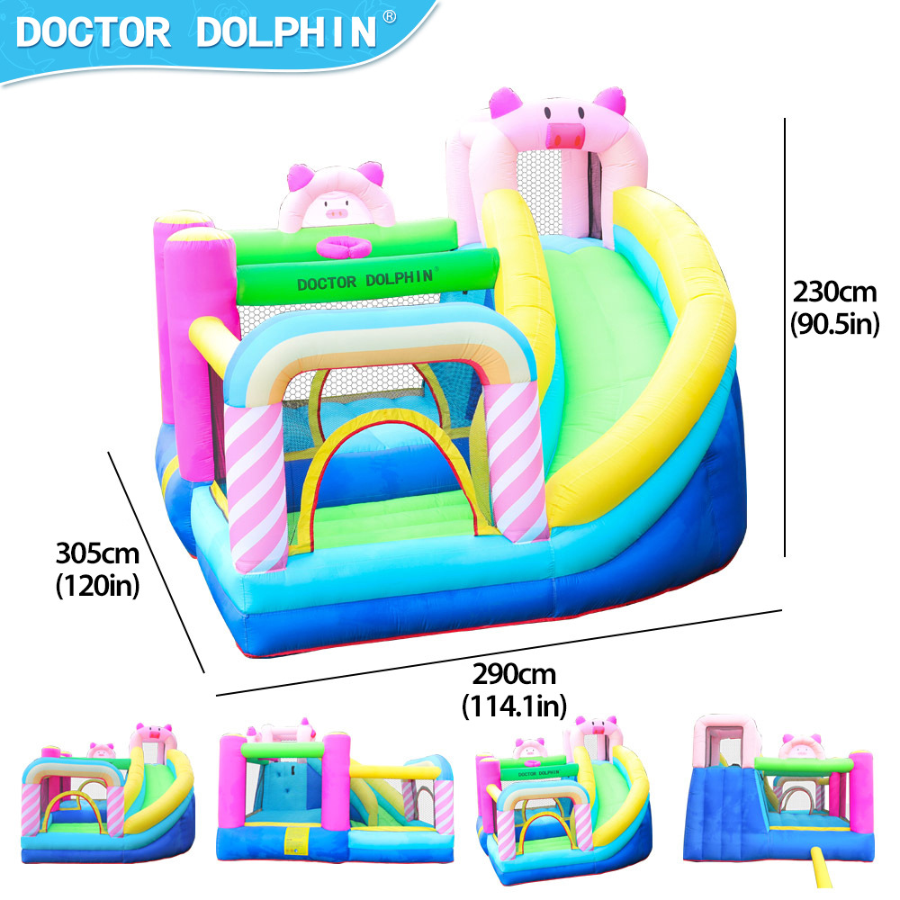 Doctor Delfín | Castillo inflable infantil, castillo inflable de cerditito, trampolín para uso doméstico, tobogán, conjunto combinado de castillo inflable.