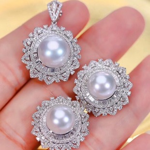 Sunflower S925 Silver Natural Pearl Set Pearlescent Bright Edison White Pearl Ring Earrings Necklace