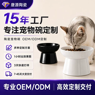 定制热销高脚护颈猫咪陶瓷碗大容量斜口猫碗陶瓷易清洗猫咪专用碗