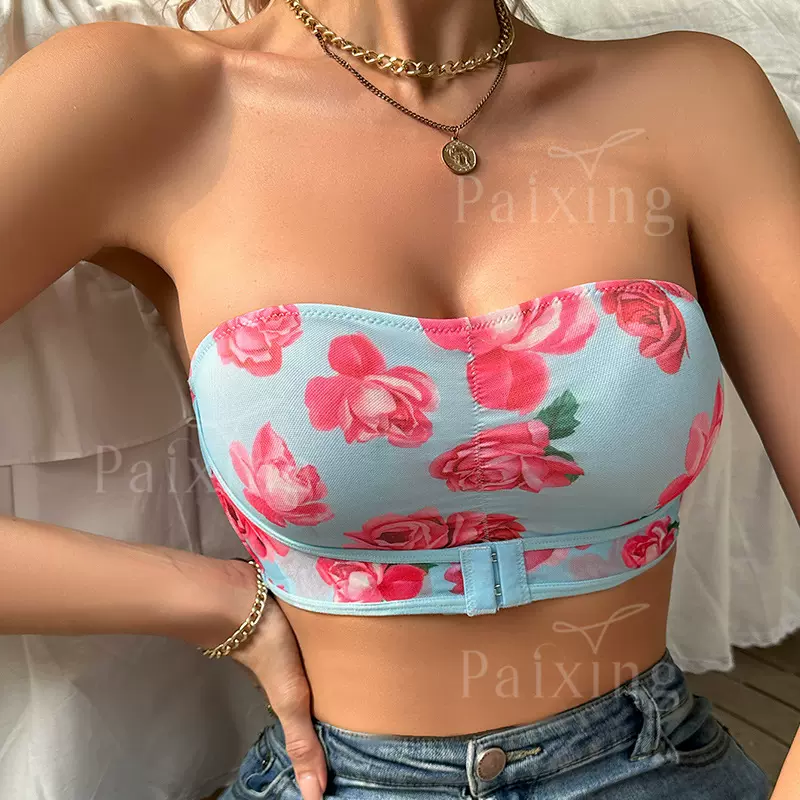 性感前后扣侧收上托聚拢女士抹胸欧美大码网纱拼接无痕无钢圈文胸