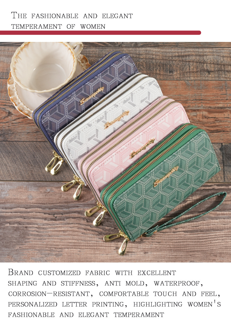 165g Weight Polyester Lining Material Women's Stripe Pu Leather Zipper Long Wallets