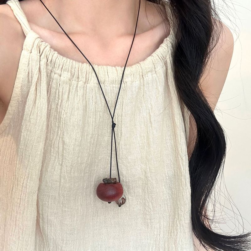 新しい中国風菩提血サンダルウッド柿如意柿ペンダントロングネックレス女性ニッチデザインレトロセーターチェーン|undefined