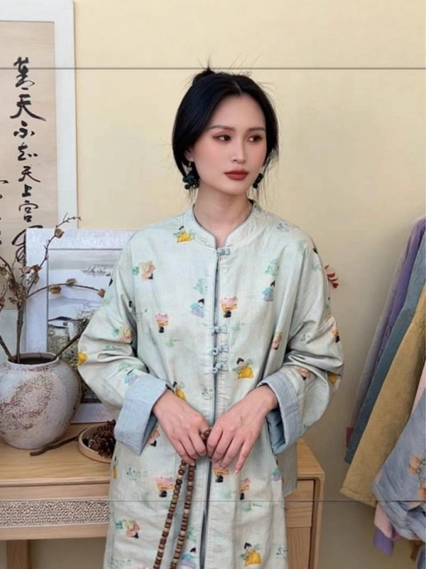 新中式新款盘扣印花两面穿秋季外套女冬国风外套上衣|undefined