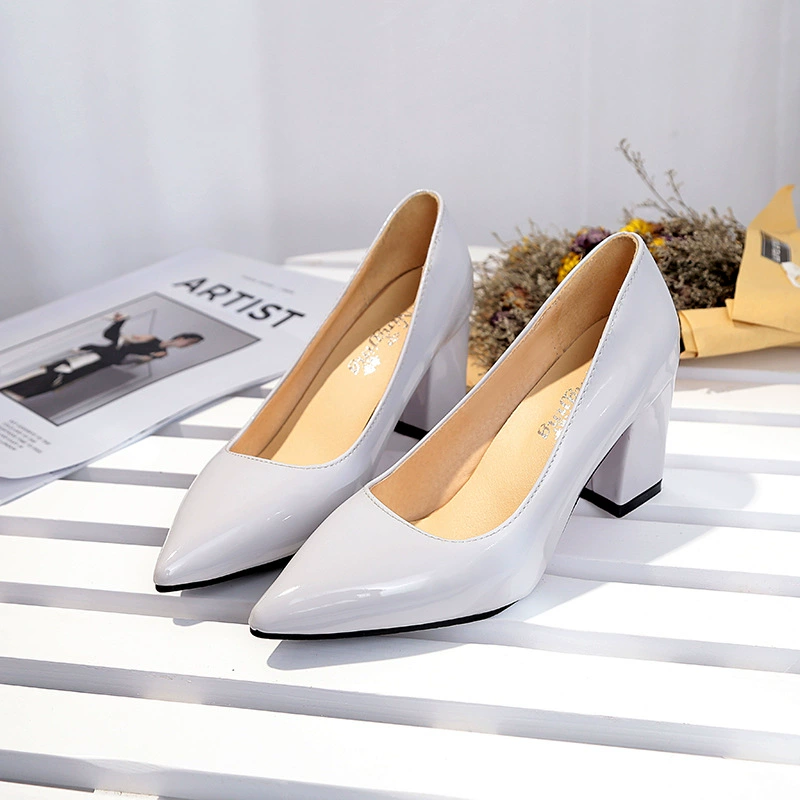 Туфли на каблуке 2024 года, женская обувь весна Европа и Америка, заостренный нос, одиночные туфли, толстый каблук, 43-й размер
