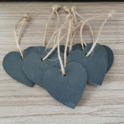 [板岩页岩心形工艺品小挂牌可写字带麻绳复古 natural slate]