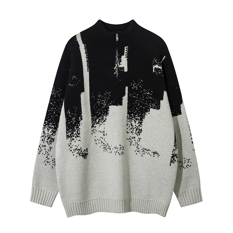 Herrenbekleidung Herbst und Winter Langarmpullover Street Trend Lockerer halboffener Kragen Trendige Strickoberteile für Herren und Damen_voghion.com
