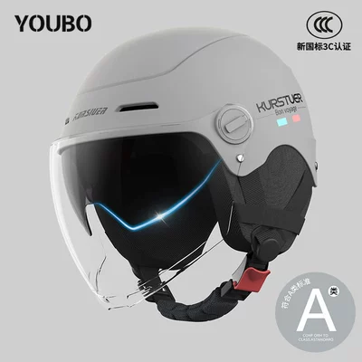 Breathable Sun Protection Electric Scooter – Motosiklet kaskı (dəbilqə) - 3c-classic-gray-internal-and-external-double-mirrors-removable-ear-protection