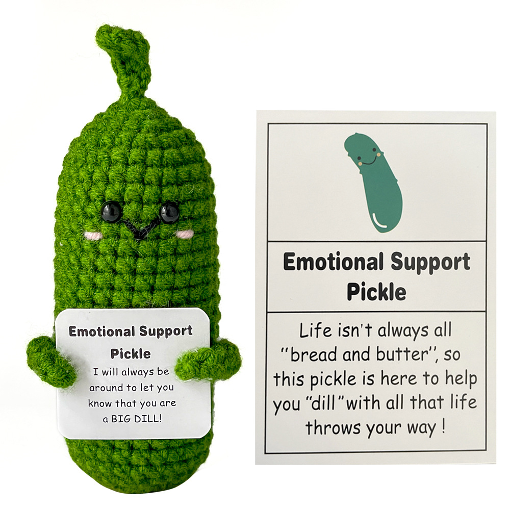 Amazon transfronterizo nuevo lindo energía positiva emocional pepino pepinillo muñeca hecha a mano de punto regalo creativo en stock