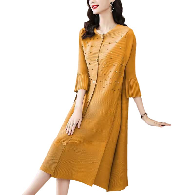 Plus-Size Women's Pleated Dress 2026 Spring and Autumn New Style Elegant Loose-Fitting Slimming Cardigan Coat