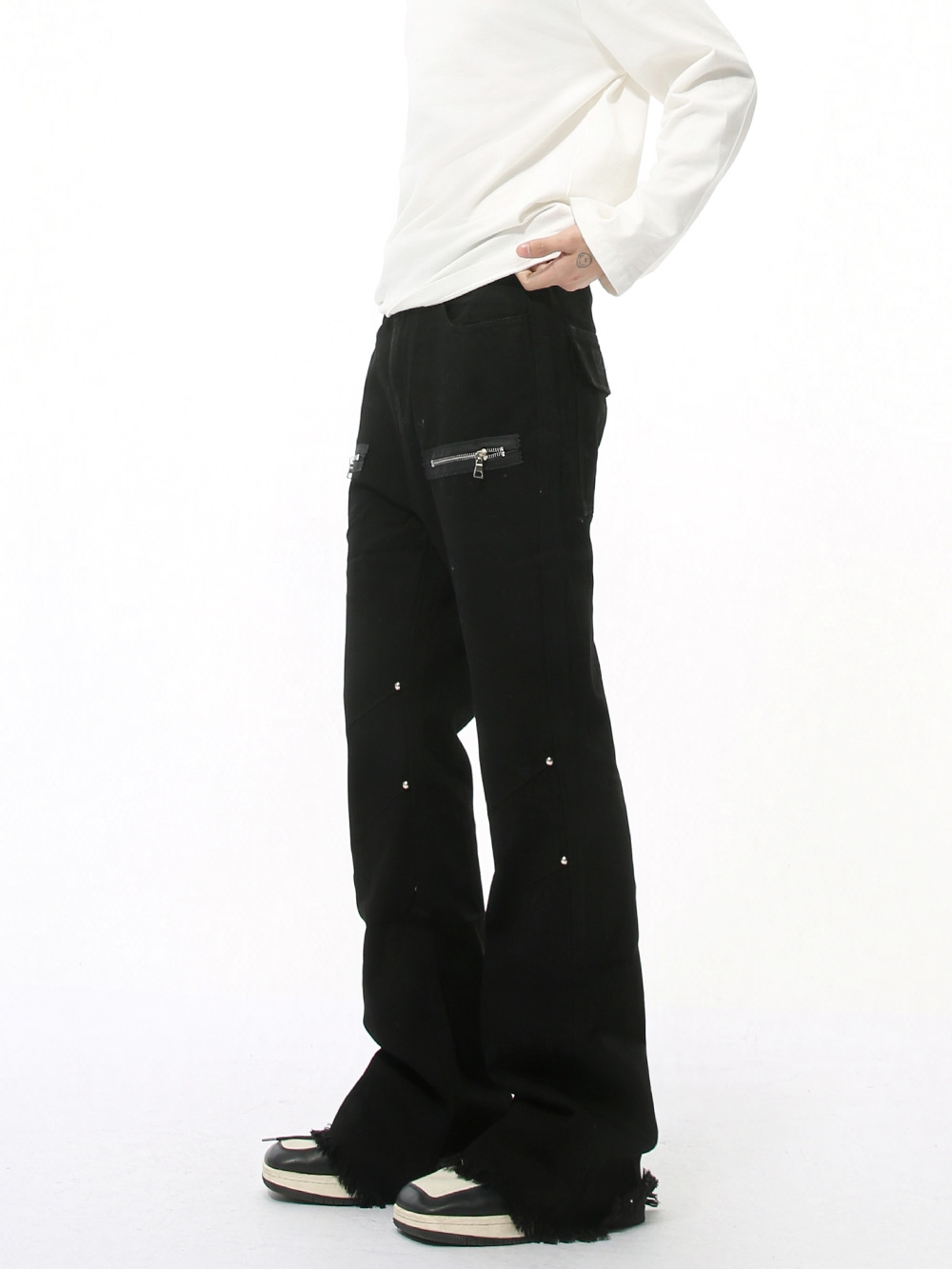 MTLCLOTHES Hombres| Nuevos productos de cuatro estaciones de Europa y América de alta calle de metal con cremallera de empalme de bordes de lana jeans casuales